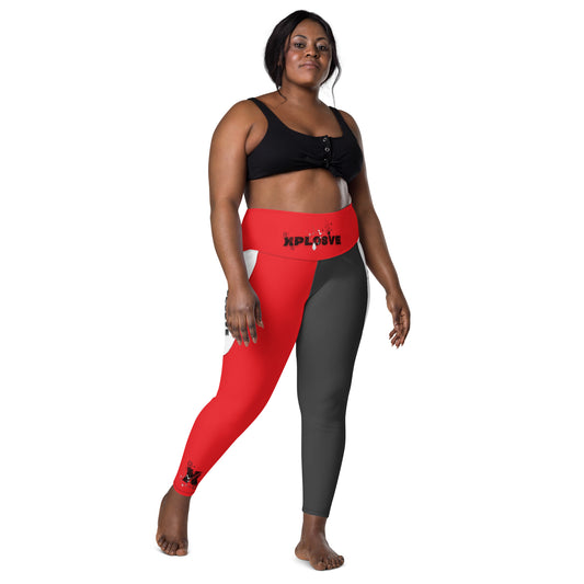 XPLOSIVE Red/Blk/Wht Leggings with pocket banner